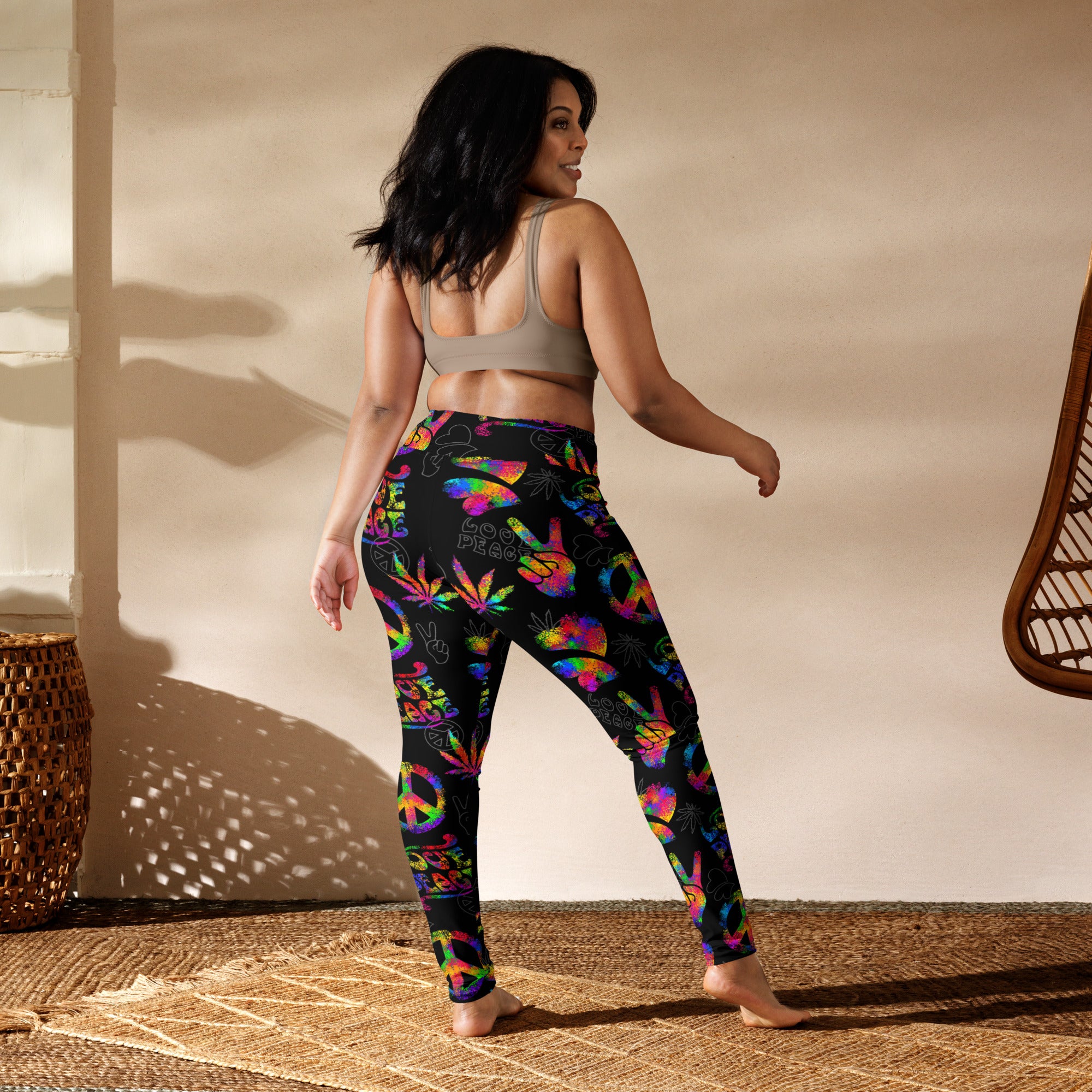 SHE REBEL - Neon Love & Peace Neon Yoga Leggings